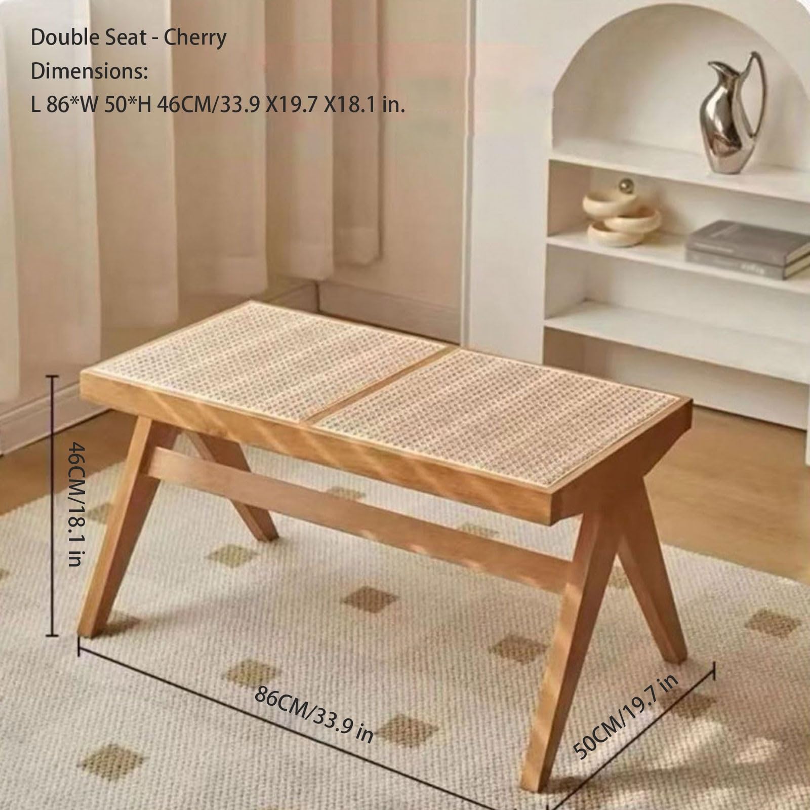 Banco Entrada Recibidor Seduta Doppia Lunga In Vimini Robusto Madera Sin Respaldo para Pasillo, Baño, Cocina, Dormitorio(Cherry)