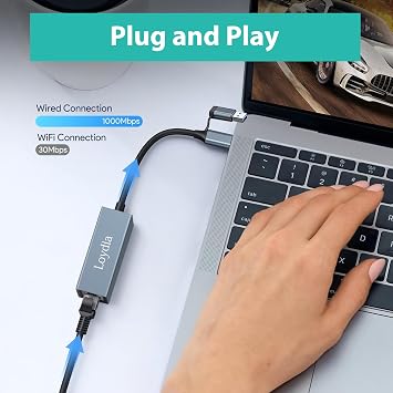 Loydia USB C to Ethernet Adapter, USB 3.0 to RJ45 1000Mbps Gigabit Ethernet LAN Network Adapter for Laptop, PC, Compatible with Windows 11/10, MacOS, Linux