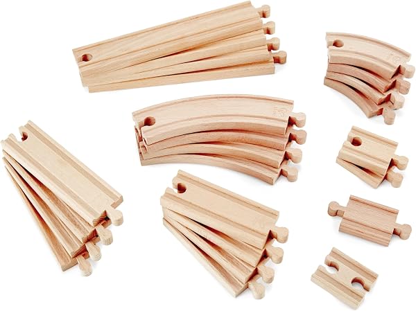 Hape Jouet Coffret d'Extension de Rails pour Circuit Train Bois - Jeu Educatif pour Enfant de 3 Ans et Plus - 24 pièces Virages et Lignes Droites en Bois de Hêtre - Compatible Marques Traditionnelles