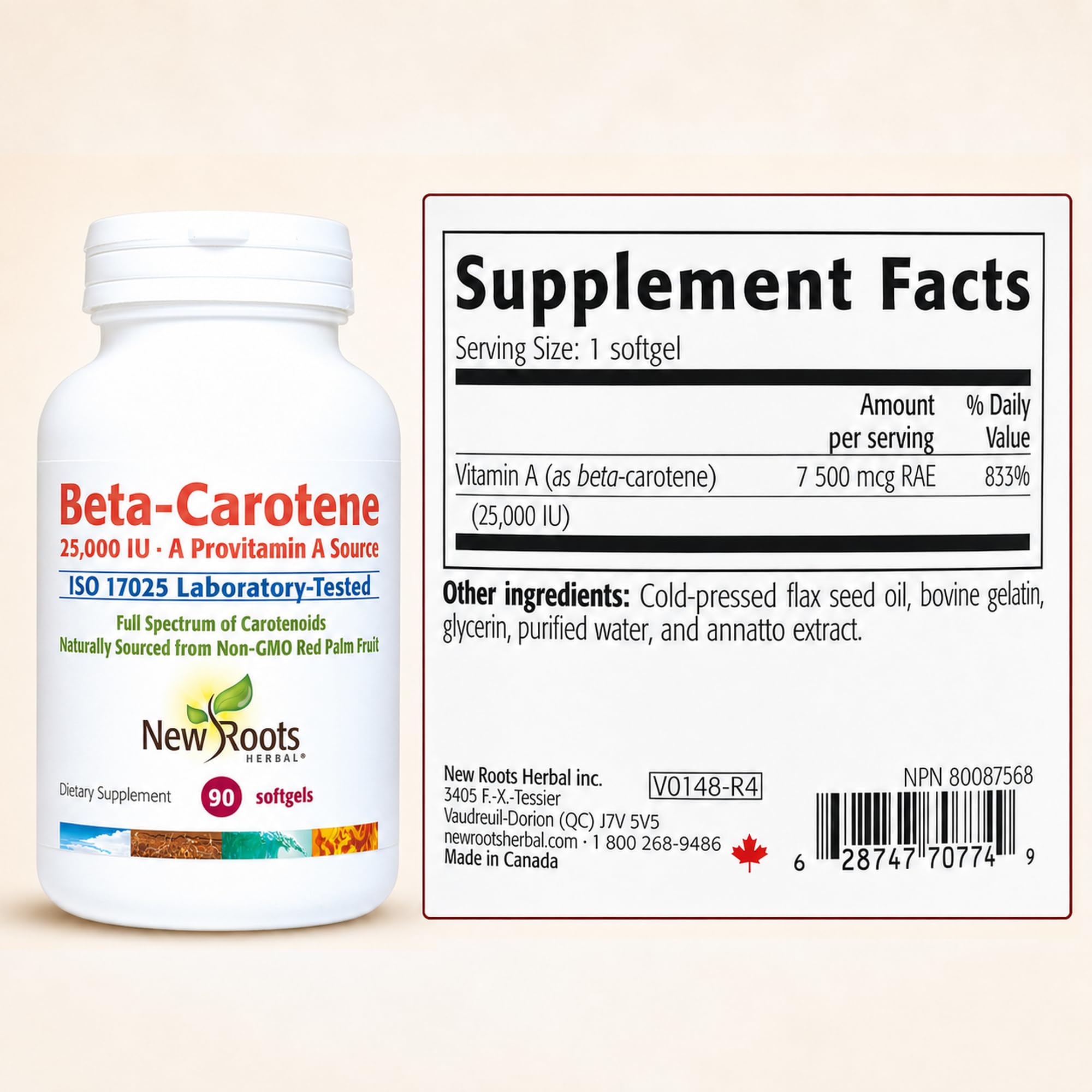 NEW ROOTS HERBAL Beta-Carotene 25,000 IU Supplements | Provitamin A | 90 Softgels | Full Spectrum Carotenoids | Naturally Sourced from Non-GMO Red Palm Fruit + Organic Flax Seed Oil — Amazon image 9