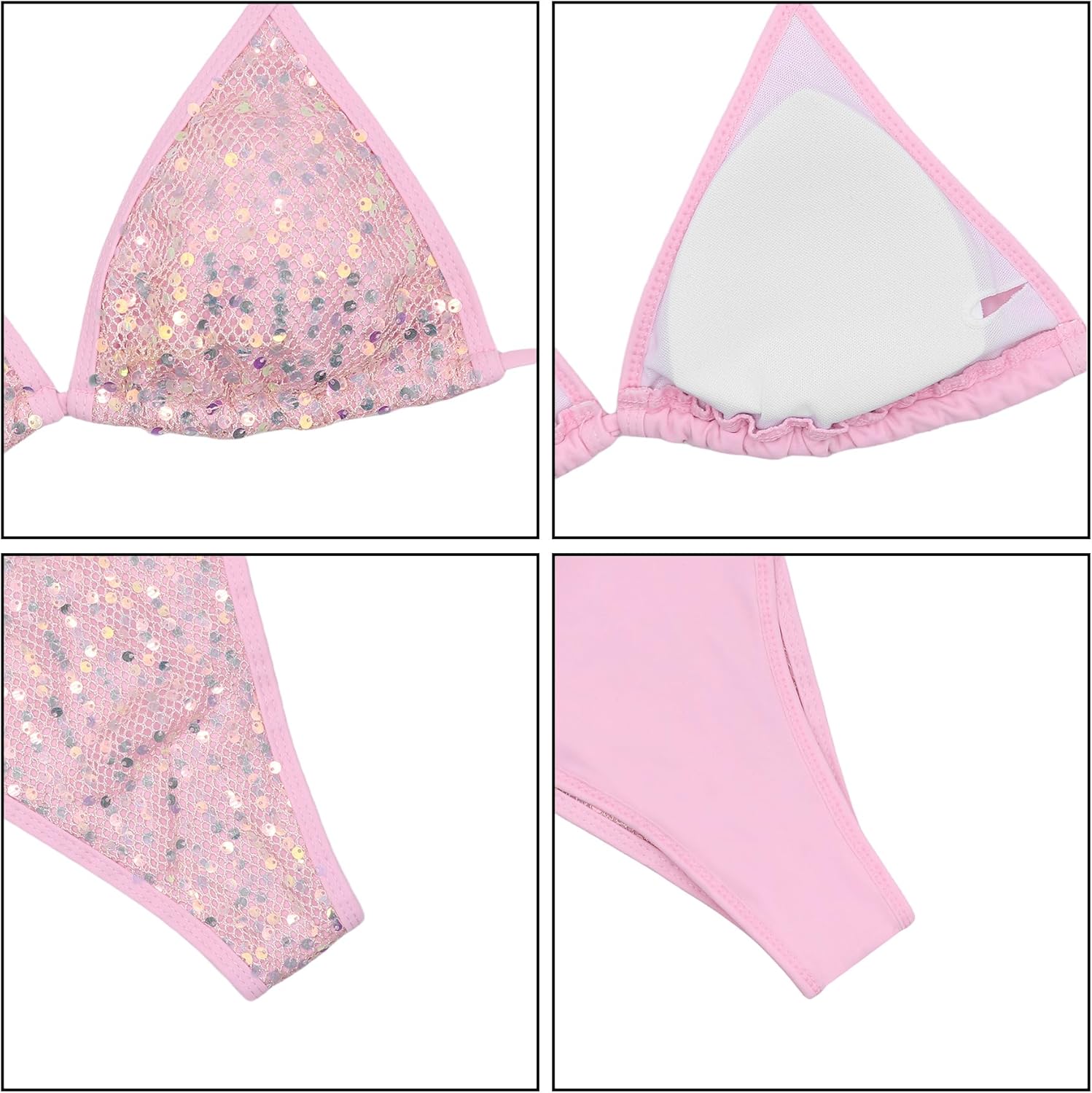 Women's Shiny Sequins Bikini Sets Glitter Halter String Triangle Bikini Sets Two Piece Padded Swimsuit Bathing Suit for Women - Image 7