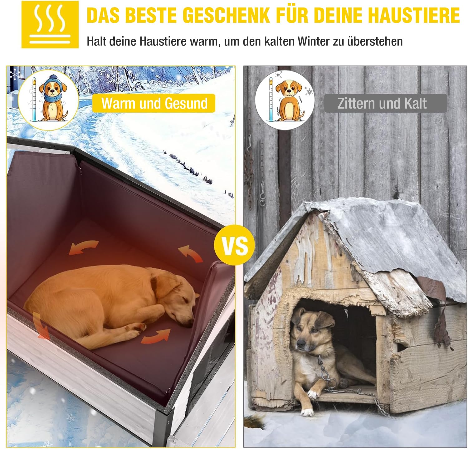 Aivituvin Outdoor Hundehaus mit isolierter Futterung, Wasserdichtes Welpen Schutzhaus, Indoor Hundehütte, beißgeschütztes Design, für kleine bis mittlere Hunde mit Veranda (weiß, L mit isolierter)