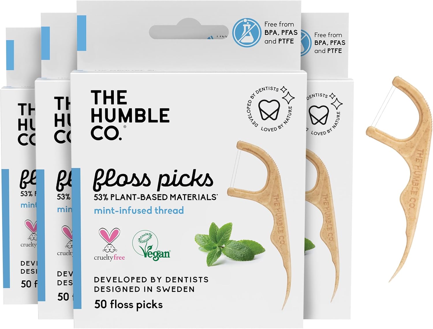 The Humble Co. Floss Picks (200 Count) Plant Based Dental