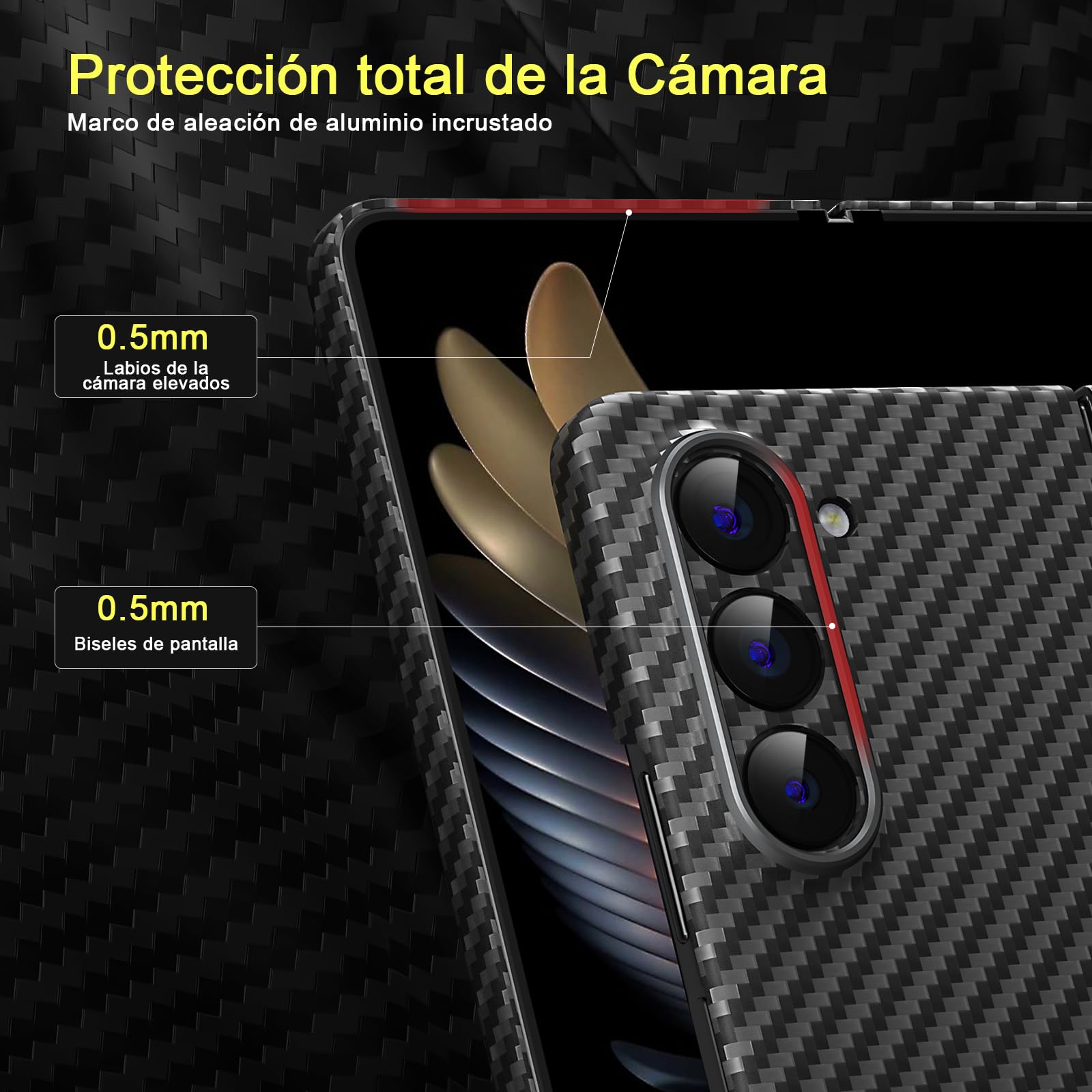 memumi Funda Aramida Carbono para Samsung Galaxy Z Fold 5 Funda 0.5 mm de Carbono Resistente y Duradero para Galaxy Z Fold5 5G Case Fibra Aramida con Protección contra Caídas de Grado Militar Negro