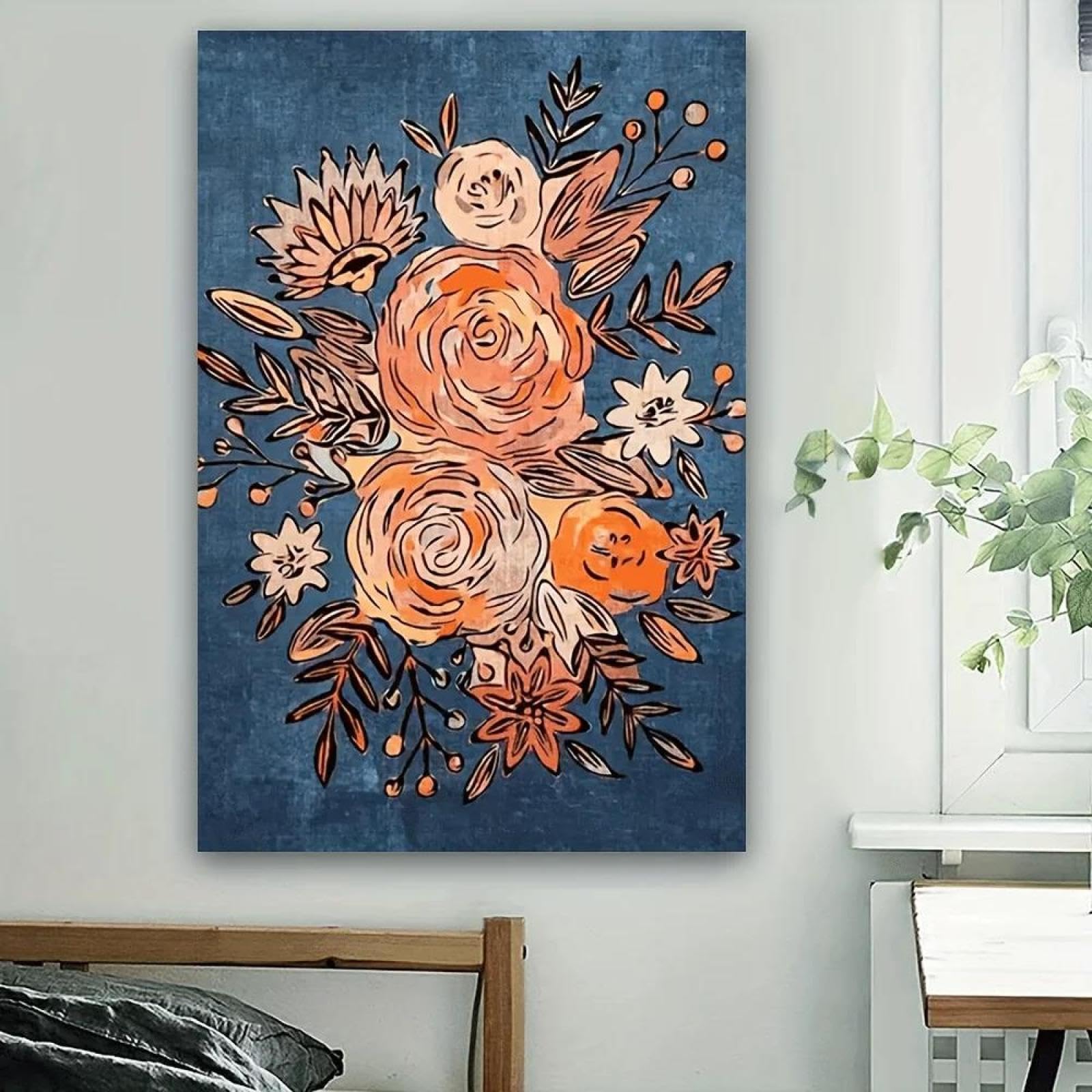 Yocheng Abstract Floral Canvas Wall Art,Rose And Flower Design Hanging Ornament For Living Room,Dining Room 40x50cm No Frame
