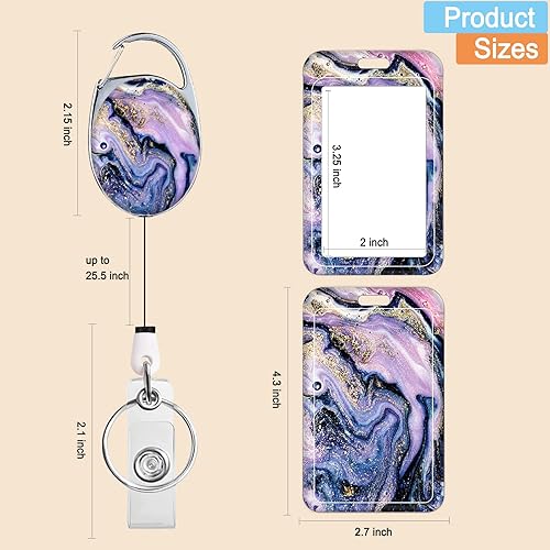 Miniatura 2 de Portatarjetas con carrete retráctil, lindo carrete de insignia con clip para cinturón mosquetón y llavero, funda protectora vertical para tarjeta de