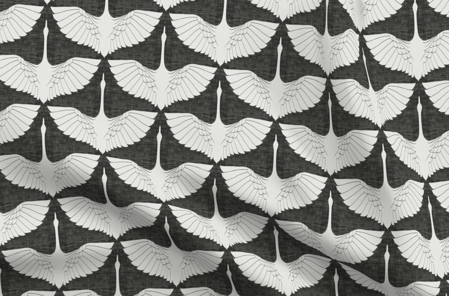 Spoonflower Fabric - Birds Japanese Art Deco Illustration Cranes Printed on Petal Signature Cotton Fabric Fat Quarter - Sewing Quilting Apparel Crafts Decor