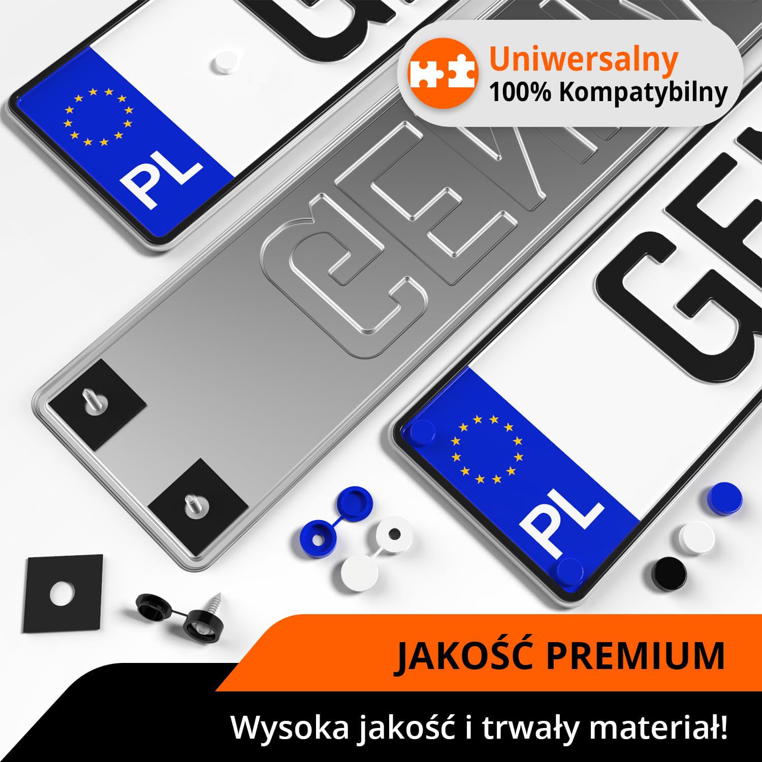 GENMAG® Śrubki do Tablicy Rejestracyjnej z Zaślepkami | Ramki pod Tablice Rejestracyjne | Bezramkowy Uchwyt Tablicy Rejestracyjnej z Zaślepki i Śruby | Wkręty Tablicy Rejestracyjnej z Zaślepka