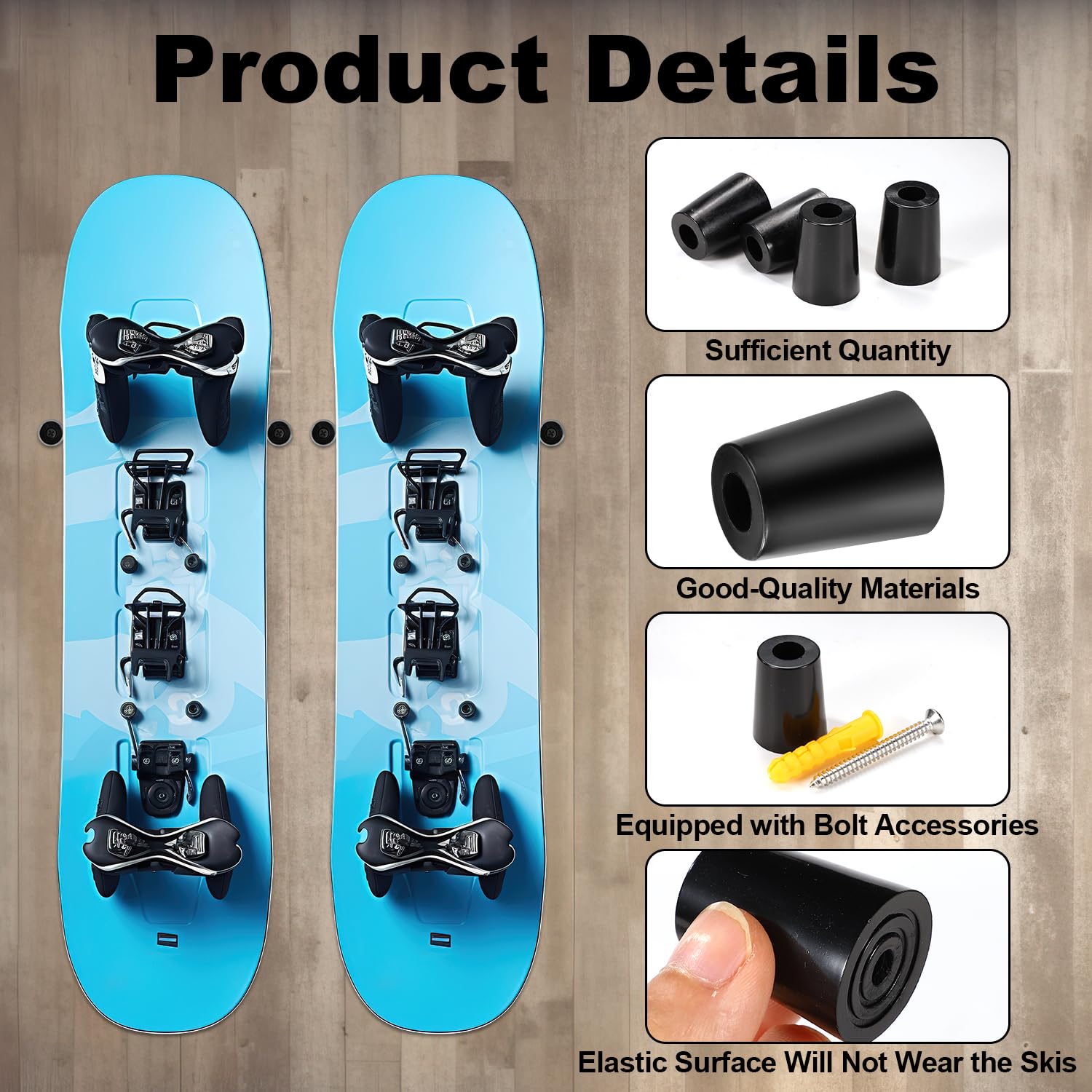 lasuroa 4pz Porta Sci Verticale, Supporto da Parete per Sci con Viti Tasselli di Espansione Porta Snowboard Verticale per Riporre e Mostrare in Modo Sicuro i Tuoi Sci Snowboard(Nero)