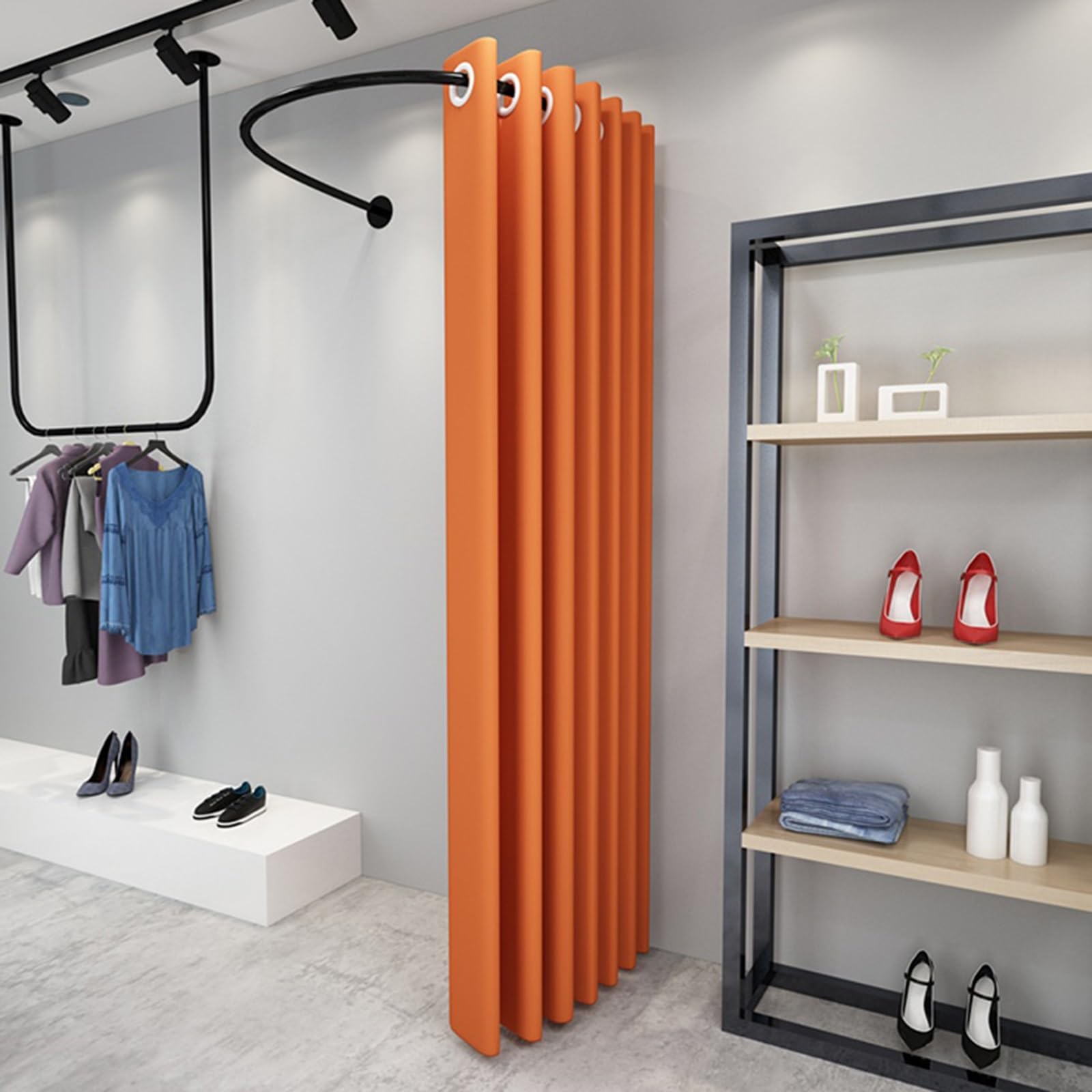 WQPMNYG 90 CM Changing Room Curtain Rail for Boutique & Office U-Shaped Fitting Room Privacy Curtain Stylish Wall Partition for Clothing Store (Orange Set 35.4 in)
