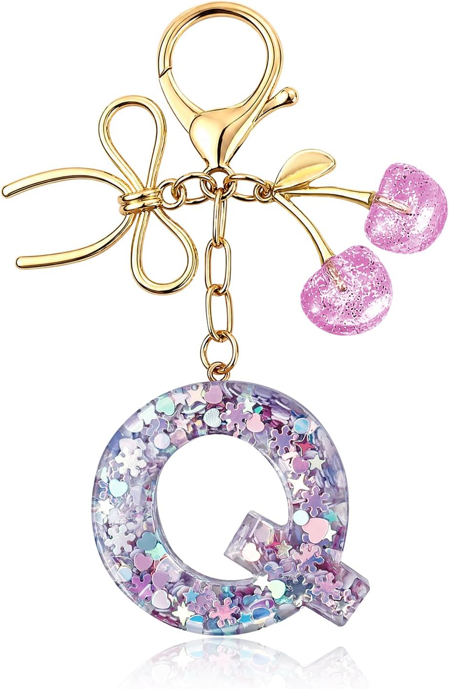 Koythin Initial Keychain, Resin Letter Keychain with Cherry & Bow Charm