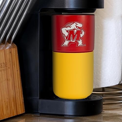 Miniatura 570 de Rico Industries NCAA Miami of Ohio Redhawks - Vaso de cerámica de 16 onzas con agarre de silicona, grabado láser profundo, diseño de color negro