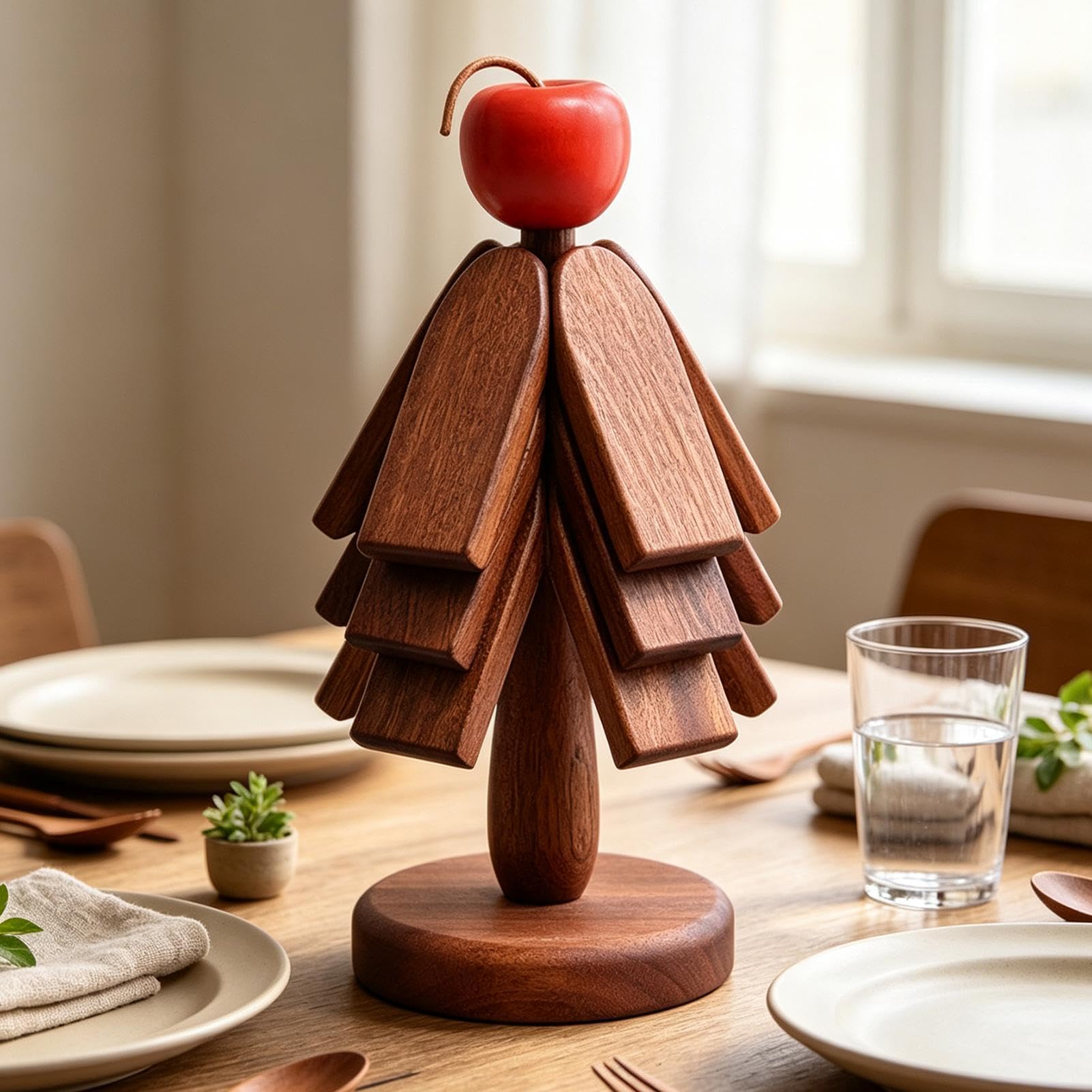 Lot de dessous de verre de Noël en bois, pliables, peu encombrants
