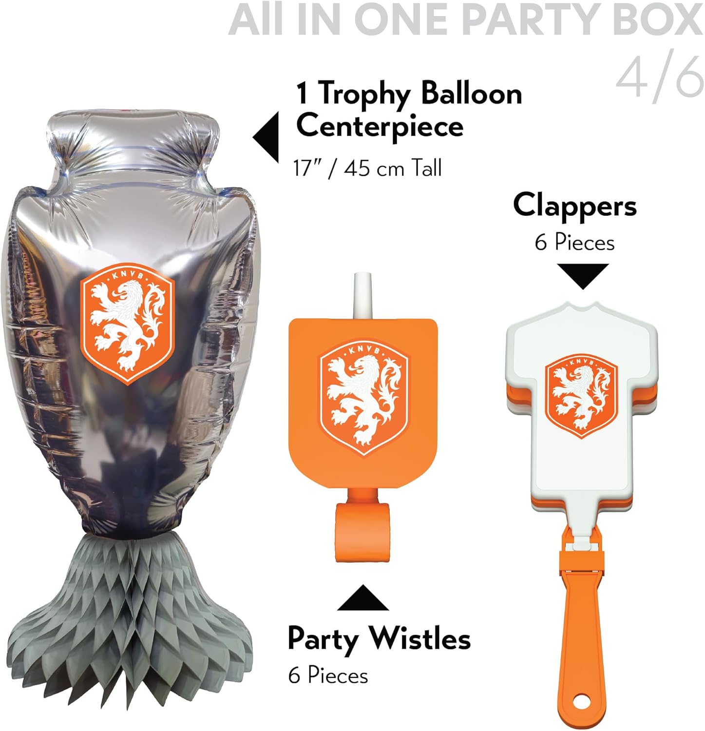 World Cup National FA Official Licensed 77-Piece Party Supplies Set for 6 Guests, Plates, Cups, Napkins, Cutlery, Jersey Balloons, Decorations, Matchday Fan Celebration Kit (Holland)