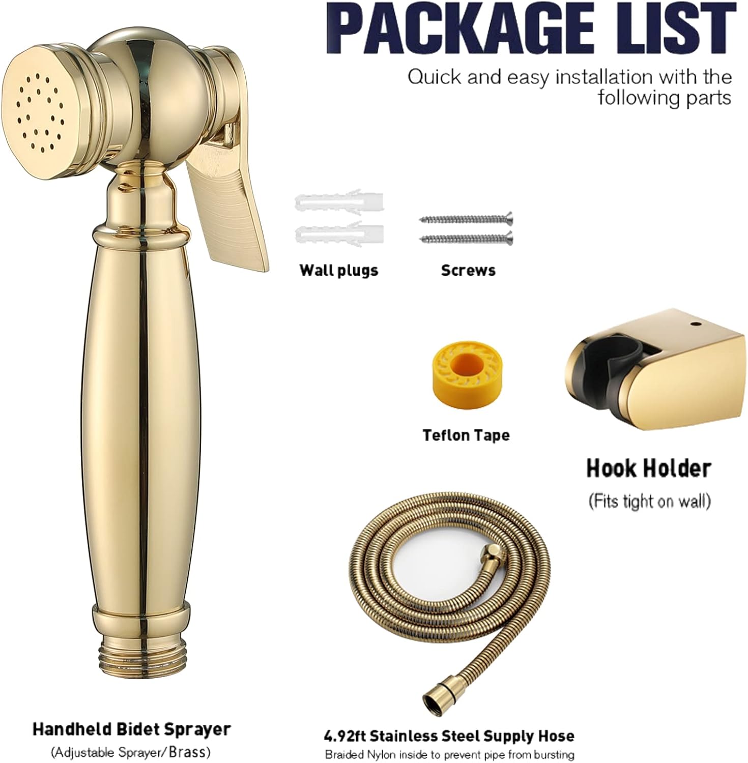 HandheldSprayer, High Pressure Spray Attachment Brass Cleaner and Shower Sprayer for Pet Dogs, Watering Flower,Gold(Gold)