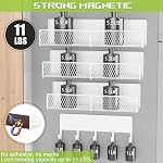 4 Pack étagères magnétiques pour laveuse, Organisateur de blanchisserie magnétique lourde avec crochets, plateau de machine à lavage pour réfrigérateur, paniers de rangement en métal, placard & Salle de lavage Organisation(Blanc)