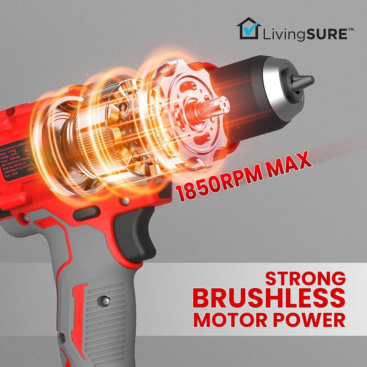 13mm Extreme Cordless Drill by LivingSURE High-Speed Electric Power Drill - Battery NOT Included