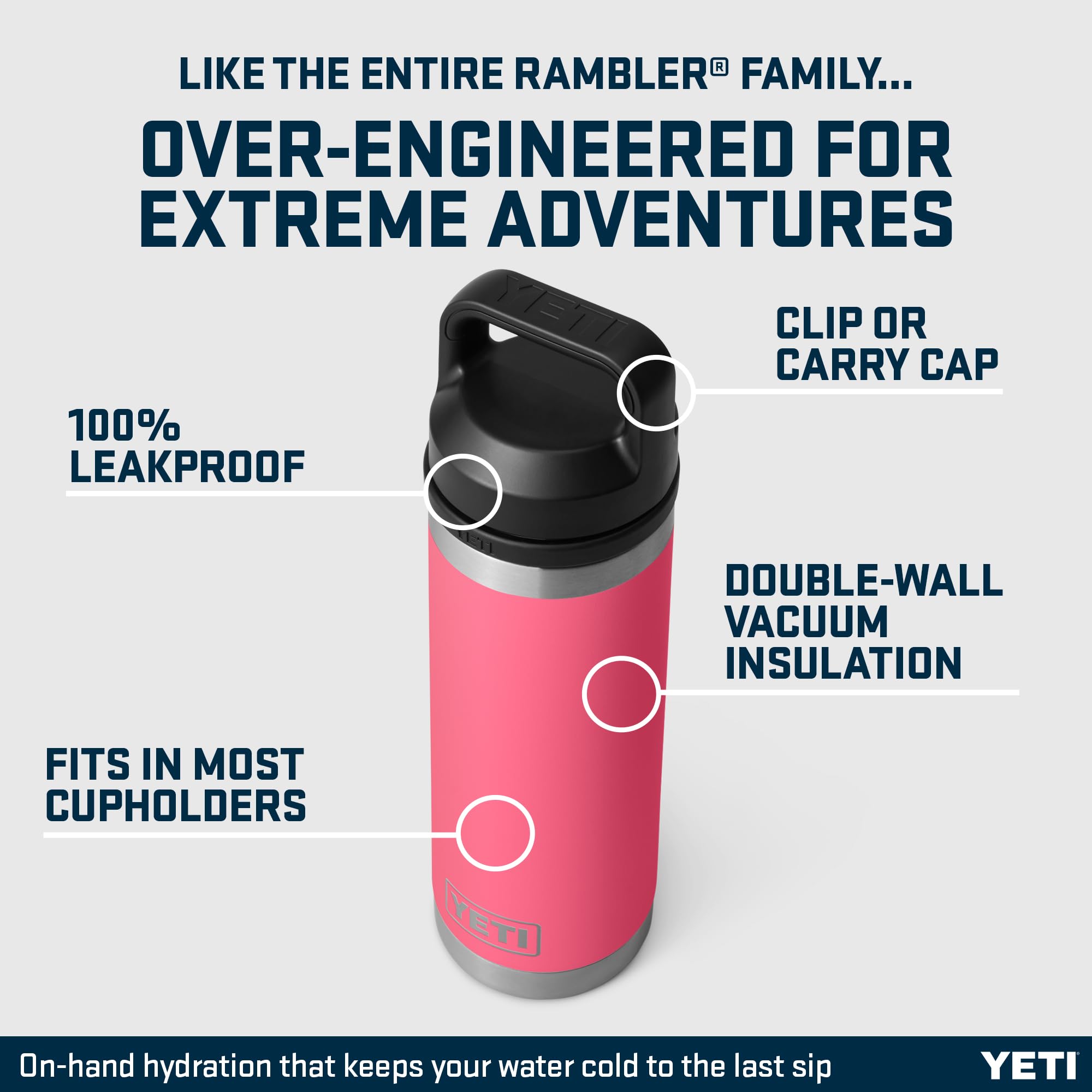 YETI Rambler Bottle Chug, Vacuum Insulated Stainless Steel Bottle with Chug Cap, Tropical Pink, 18 oz (532 ml)
