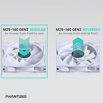 Phanteks M25-120 Gen2 Triple Pack, 3X 120mm ARGB High Performance Cooling Fans, Daisy-Chain Unified Fan Frame, Infinity Mirror hub, Single Cable Connection, White