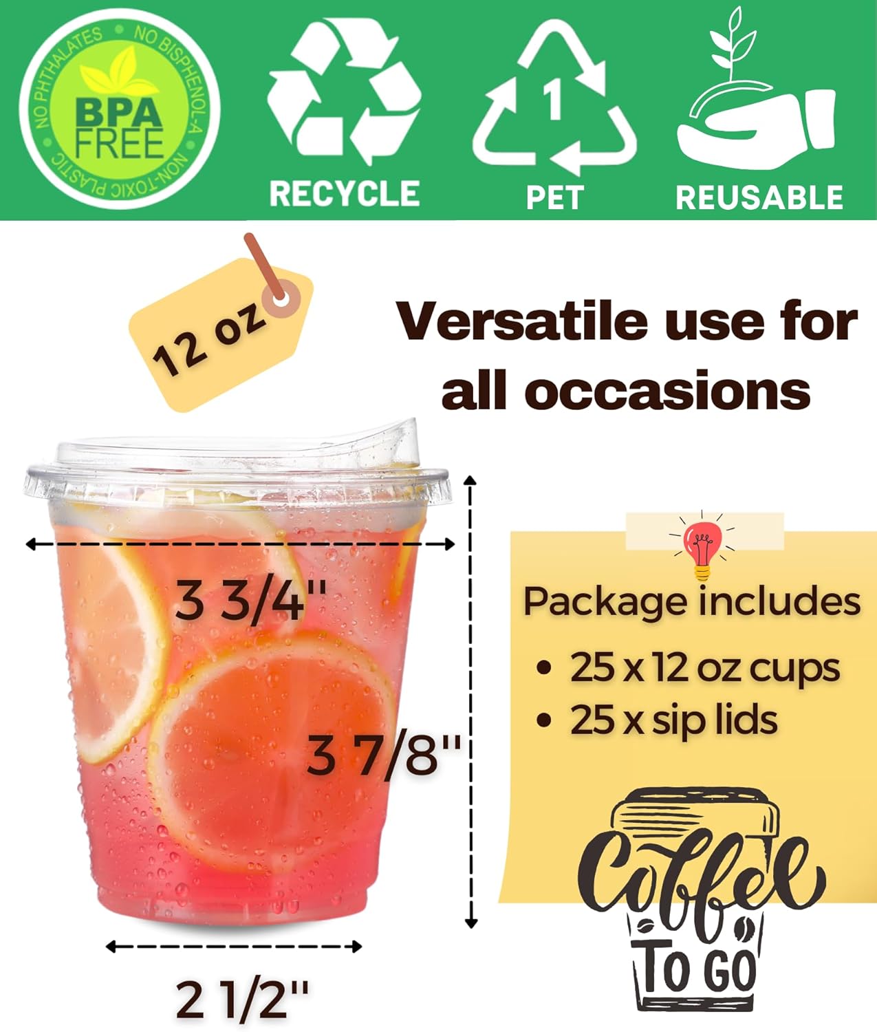 12 oz Clear Plastic Cups with Strawless-Sip-Lids, 25 Sets Disposable Cups Plastic Iced Coffee Cups, To Go Cups with Sip Through Lids for Smoothie, Milkshake, Cold Drinks for Party, Wedding, Event - Image 4