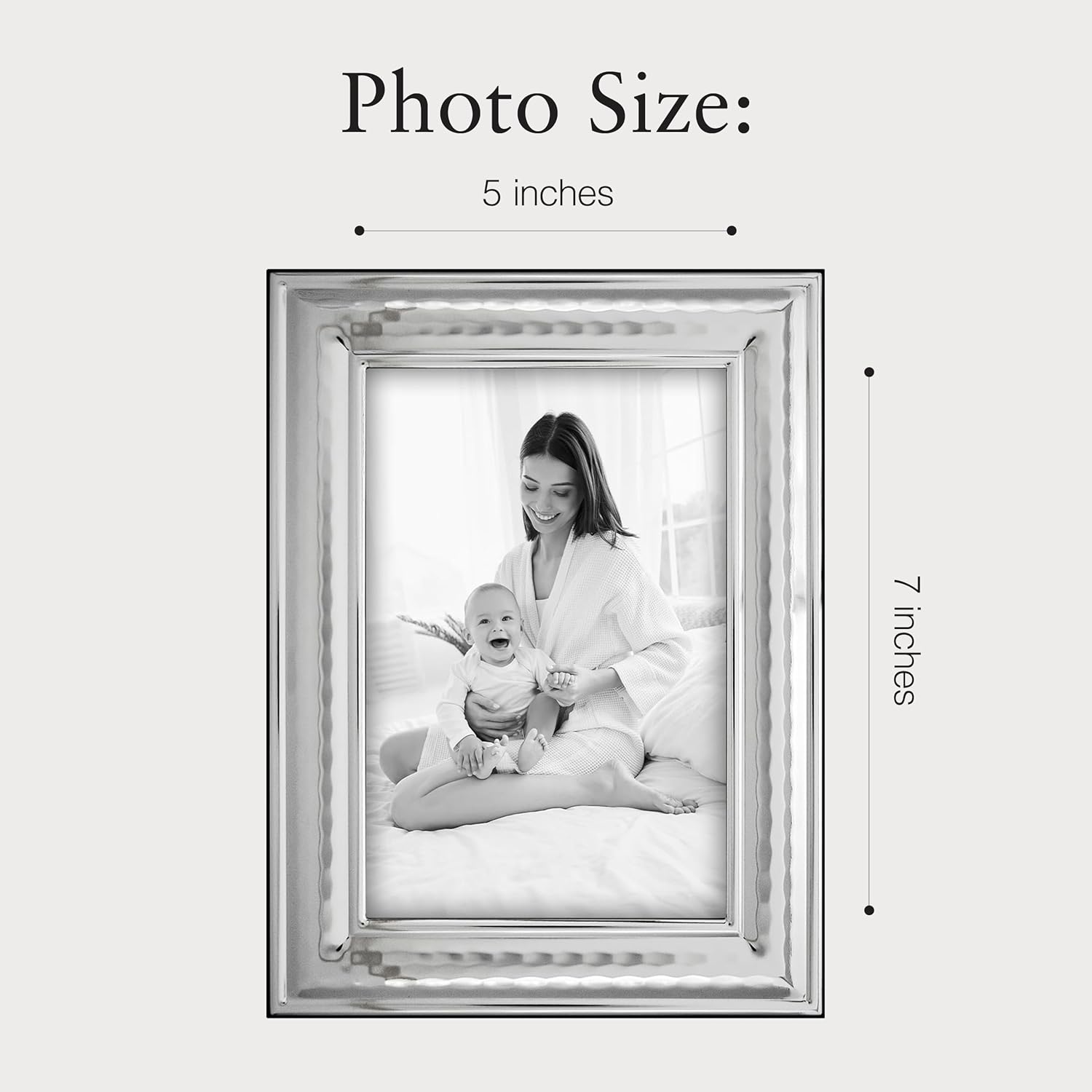 Siena Classic Hammered Silver Picture Frame, Tarnish Resistant Finish, Perfect Photo Frame for any End Table, Credenza, Shelf, or Nightstand, Silver 5x7