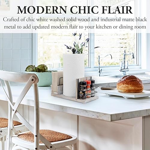 Miniatura 10 de MyGift Carrito de comedor rústico de madera maciza marrón oscuro oscuro e industrial de tubo de metal negro mate con soporte para rollo de toallas