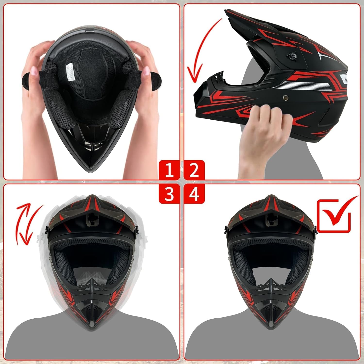 Youth Kids Motocross Helmet, Adult ATV Dirt Bike Helmet with Goggles Gloves & Mask Quick, Full Face Motorcycle Helmet with Quick Release Buckle DOT Certified