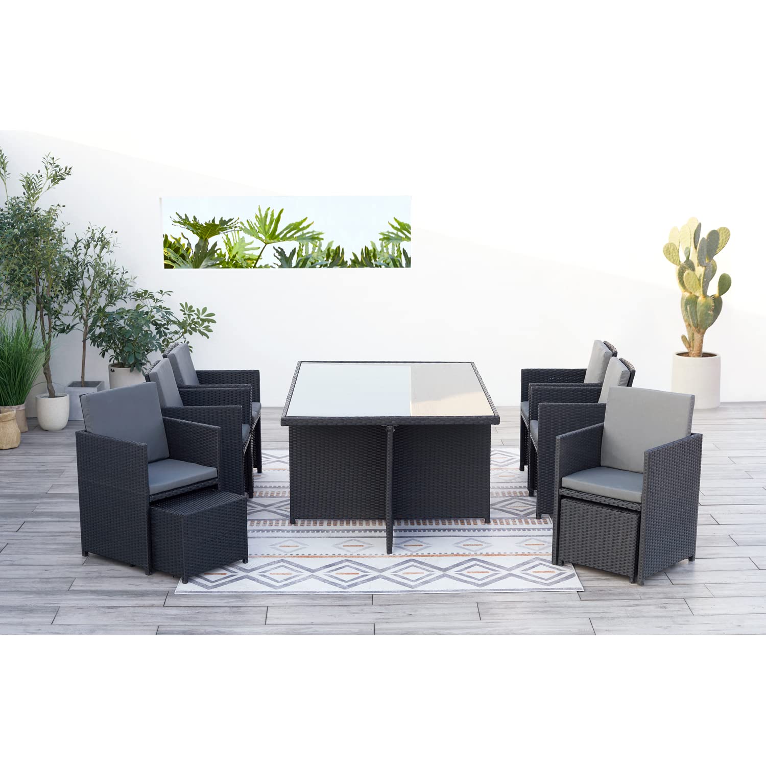 CONCEPT USINE Salon de Jardin Encastrable Monaco 10 Places Noir/Gris