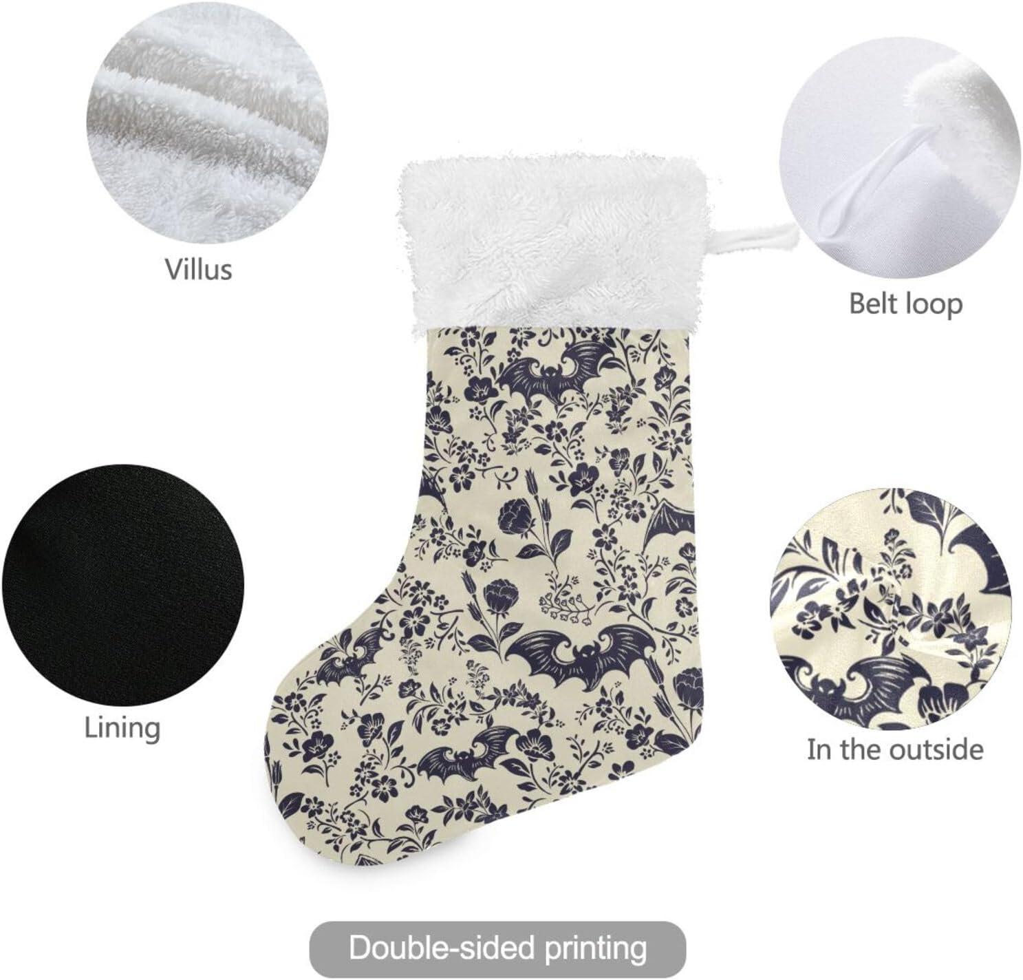 1pc Cute Christmas Stocking Velvet Craft Socks,Goth Bat 18 Inches Mantel Hanging Ornaments for Family Holiday Party Decorations Cuff Stocking Gift