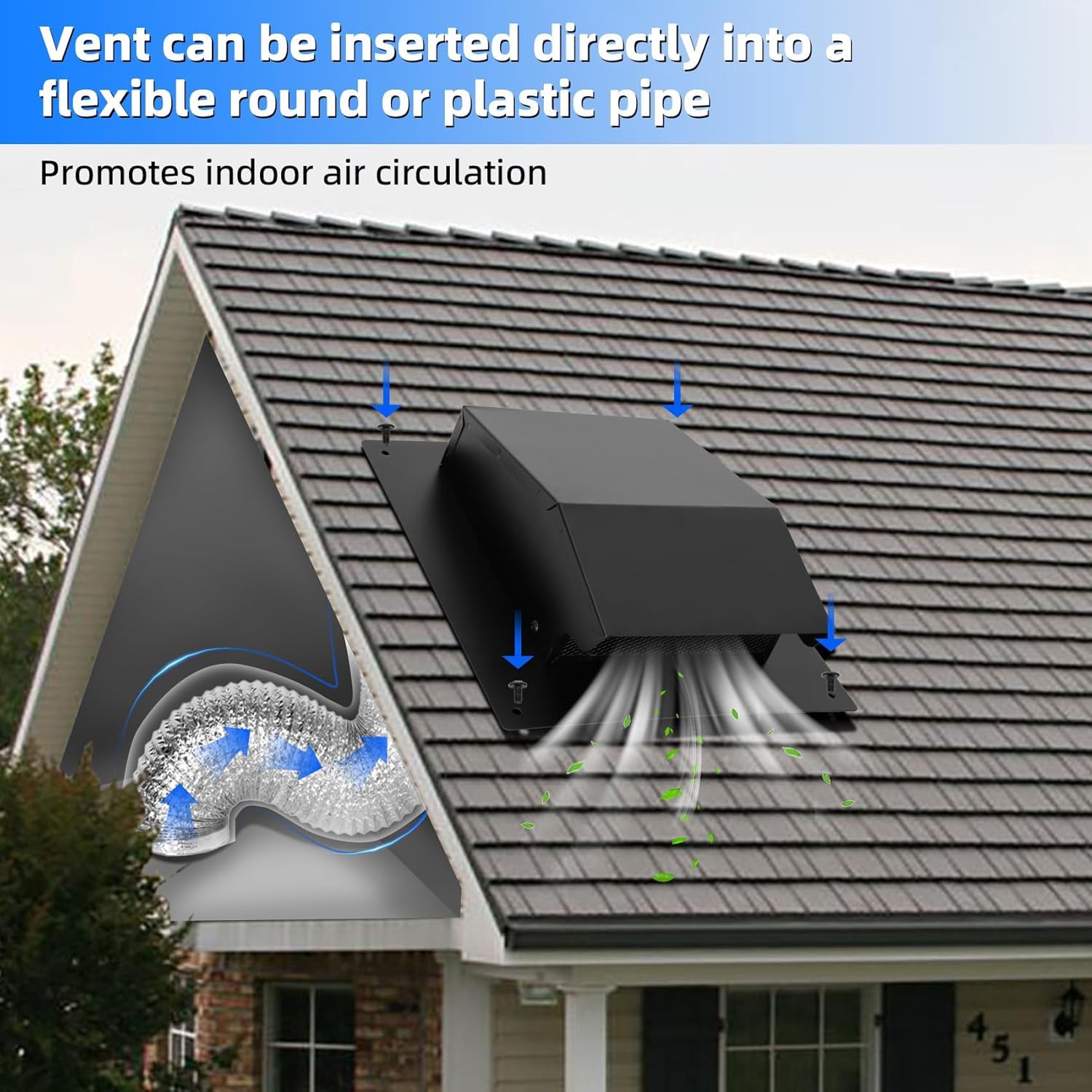 10 Inch Roof Vent Cap with Wind Damper and Mesh to Provide Flow of Fresh Air and Keep Critters Out,10 Inch Roof Exhaust Vent, Black