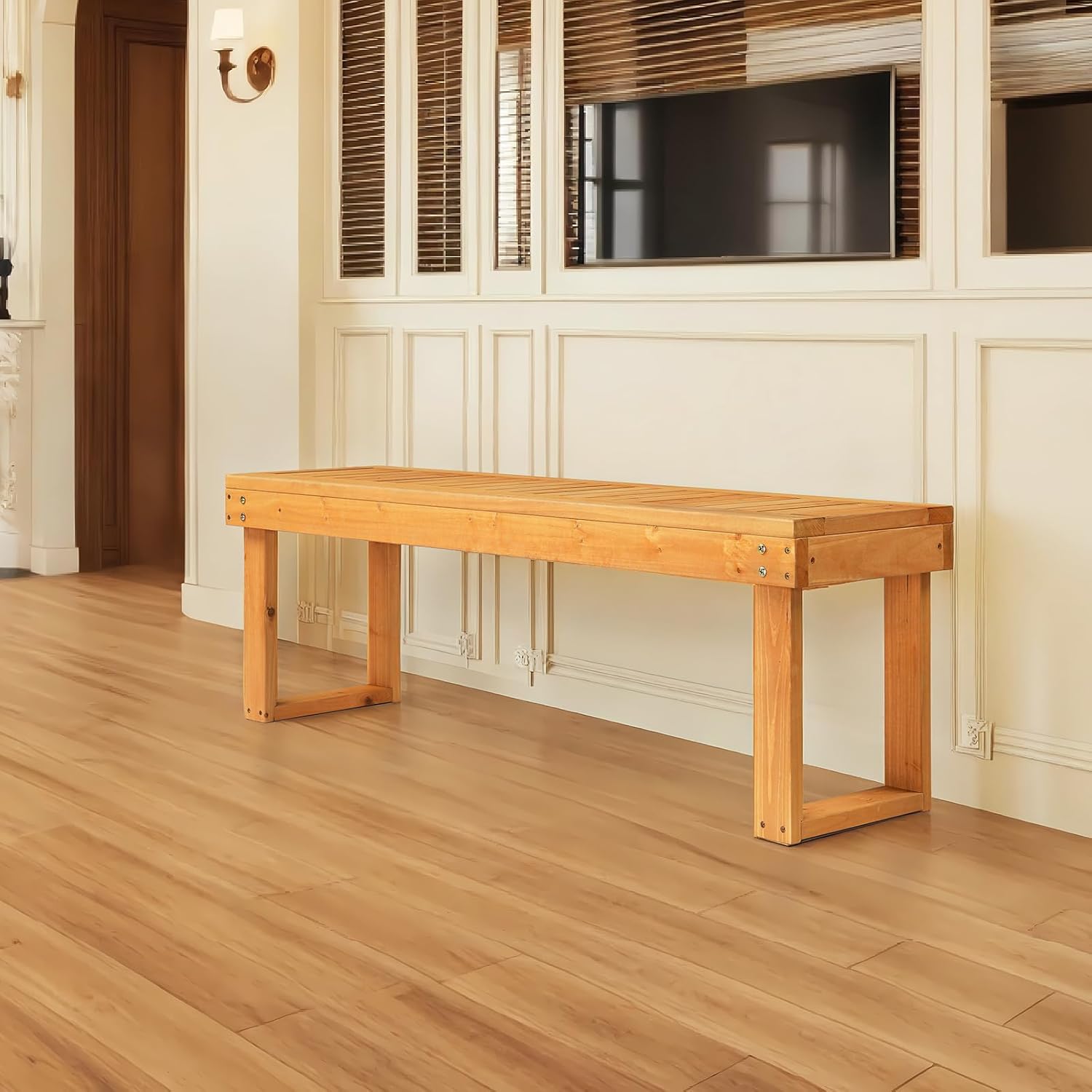 VINGLI 52'' Outdoor Bench, Weatherproof Patio Dining Bench Wooden Rustic Bench Backless Garden Bench with Slatted Seat for Park, Yard, Entryway, Porch (Natural)