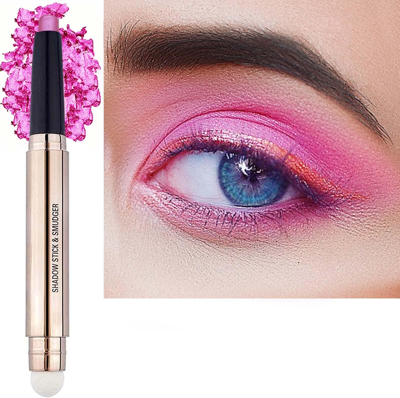 18 color eyeshadows stick shimmer,Highlighter waterproof eyeshadow pen,Colour pop eye makeup (13# Pink Shimmer)