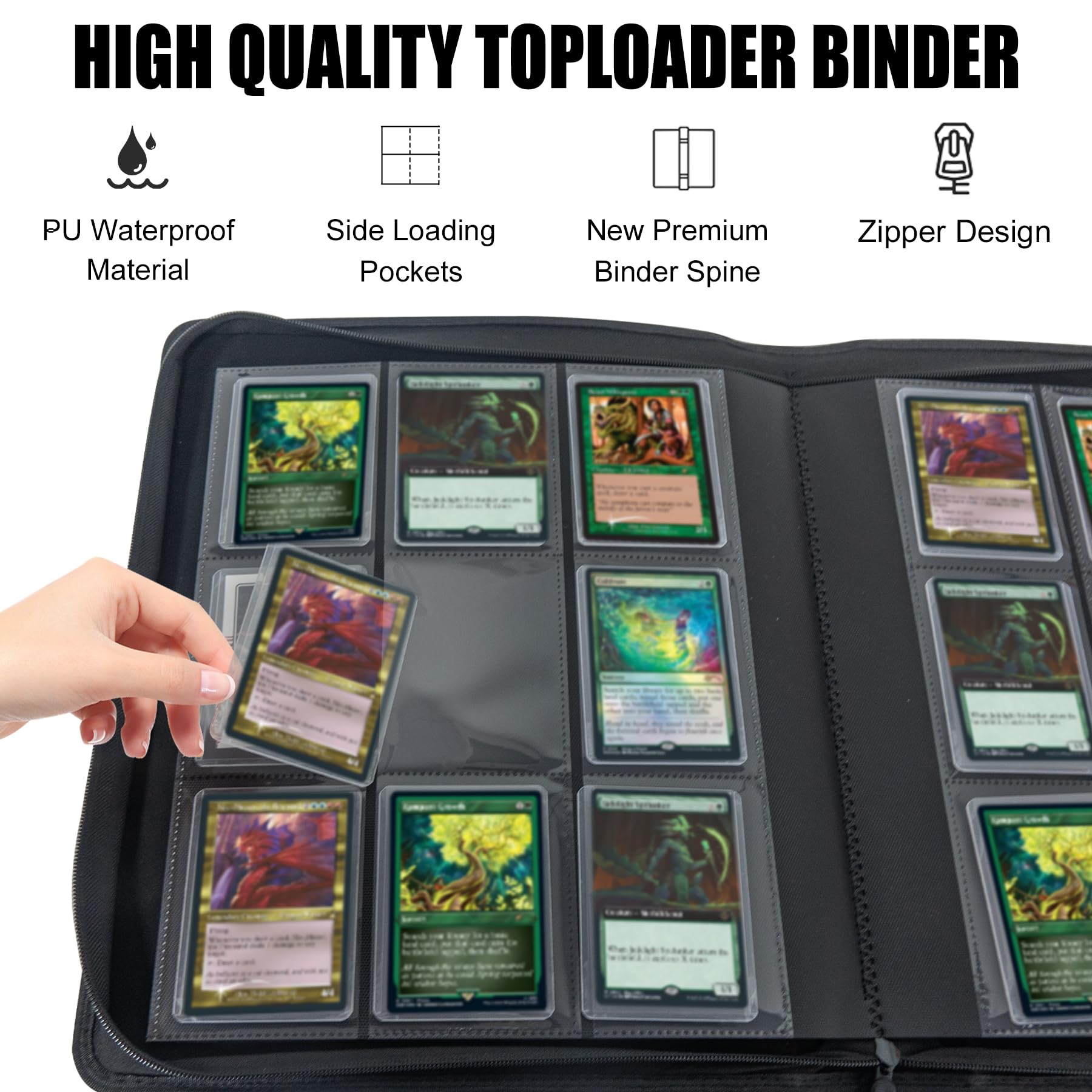 Toploader Binder, One Piece Top Loader Card walizka do przechowywania, 9 kieszeni, etui na 288 kart 3" × 4", karty TCG MTG, album kolekcjonerski, wyświetlacz
