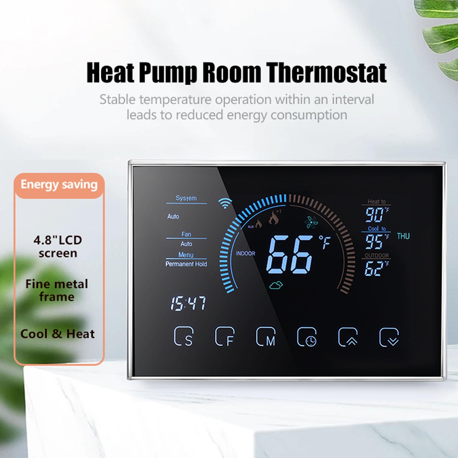 Aramox Termostato Intelligente, Termostato Programmabile per Pompa di Calore, Controller Touch Screen LCD a Colori per Riscaldamento Domestico, Compatibile con Cavo C (BLACK)