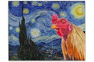 The Unforgettable Interrupted Starry Night - 11x14 Amusing Chicken Art Decor