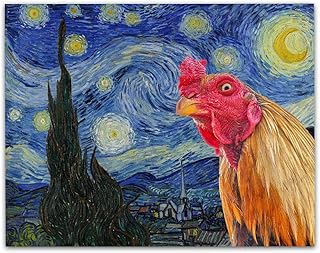 Funny Rooster Starry Night Parody 11x14 Unframed Poster – Animal-Themed Van Gogh Mashup Painting With Whimsical Farm Humor For Rustic Farmhouse, Kitchen, Living Room, Or Chicken Coop Wall Art - Buy now
