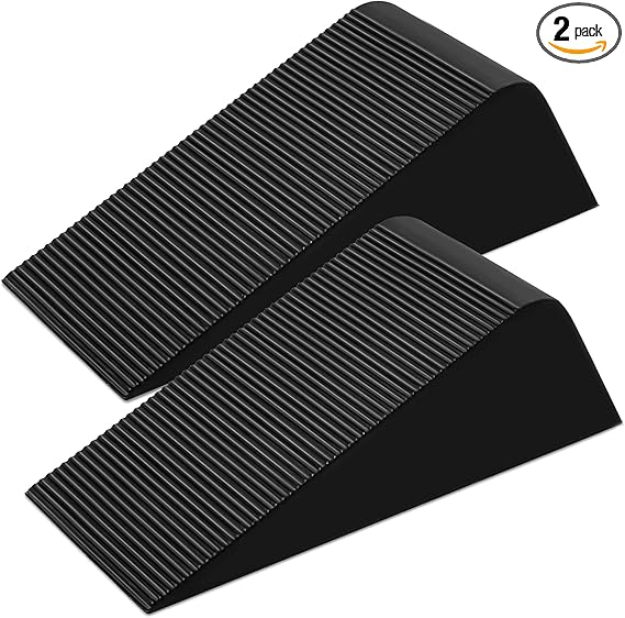 Large Rubber Door Stoppers Wedge for Bottom of Door, Tall up to 2 Inch, 2-Pack Non-Slip Doorstops for Floor, Black Big Sturdy Doorstop for Home Office School Commercial Use
