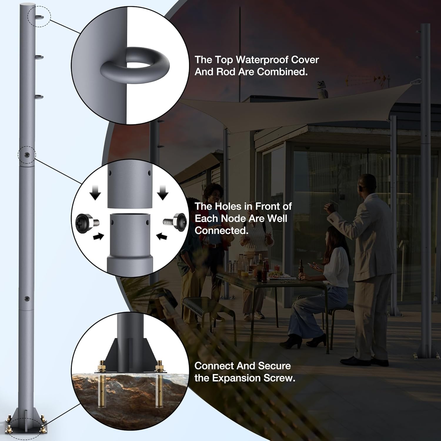 Sun Shade Sail Pole 10ft - [Full Thickened] Outdoor Sunshade Sail Post Support Awning Canopy 3" Diameter Heavy Duty Metal Pole Kit for Patio Garden Deck Playground Backyard