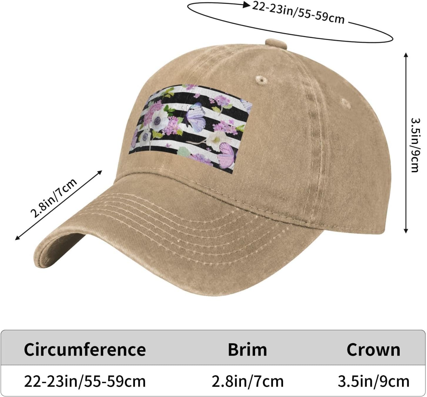 Flower Butterfly1 Print Cowboy Hat Personalized Baseball Cap Fashion Hat Cap Funny Gifts for Women Men Natural