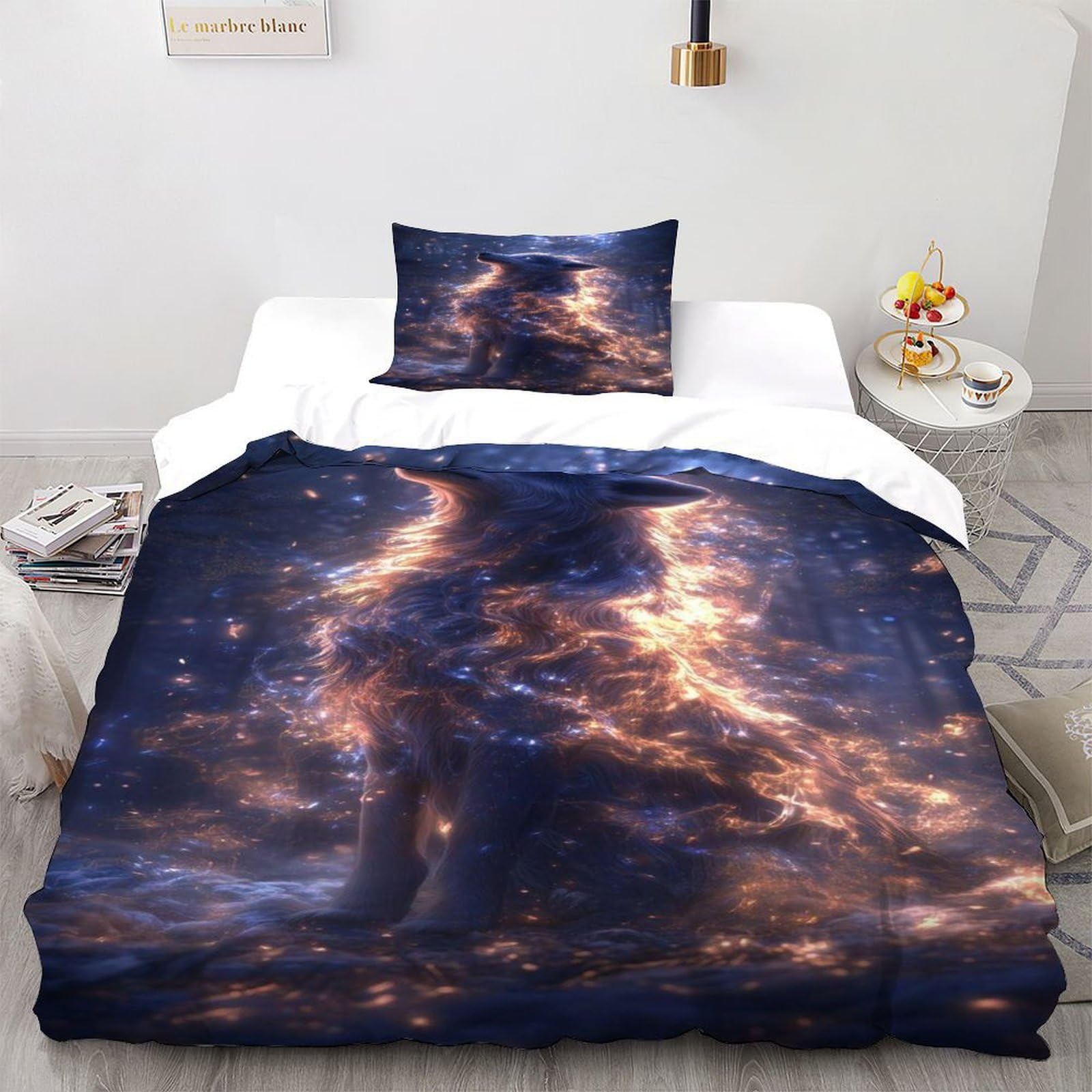 Housse de couette loup 2 pièces en microfibre 135x200cm avec sa taie d'oreiller