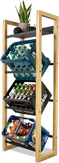 holz4home® Getränkekistenregal aus Bambus inkl. Metalllablage 4 Kisten I LxBxH 56x32x153 cm I Massives Getränkeregal Streben aus Metall I Farbe: Schwarz I Weinregal Küche & Keller