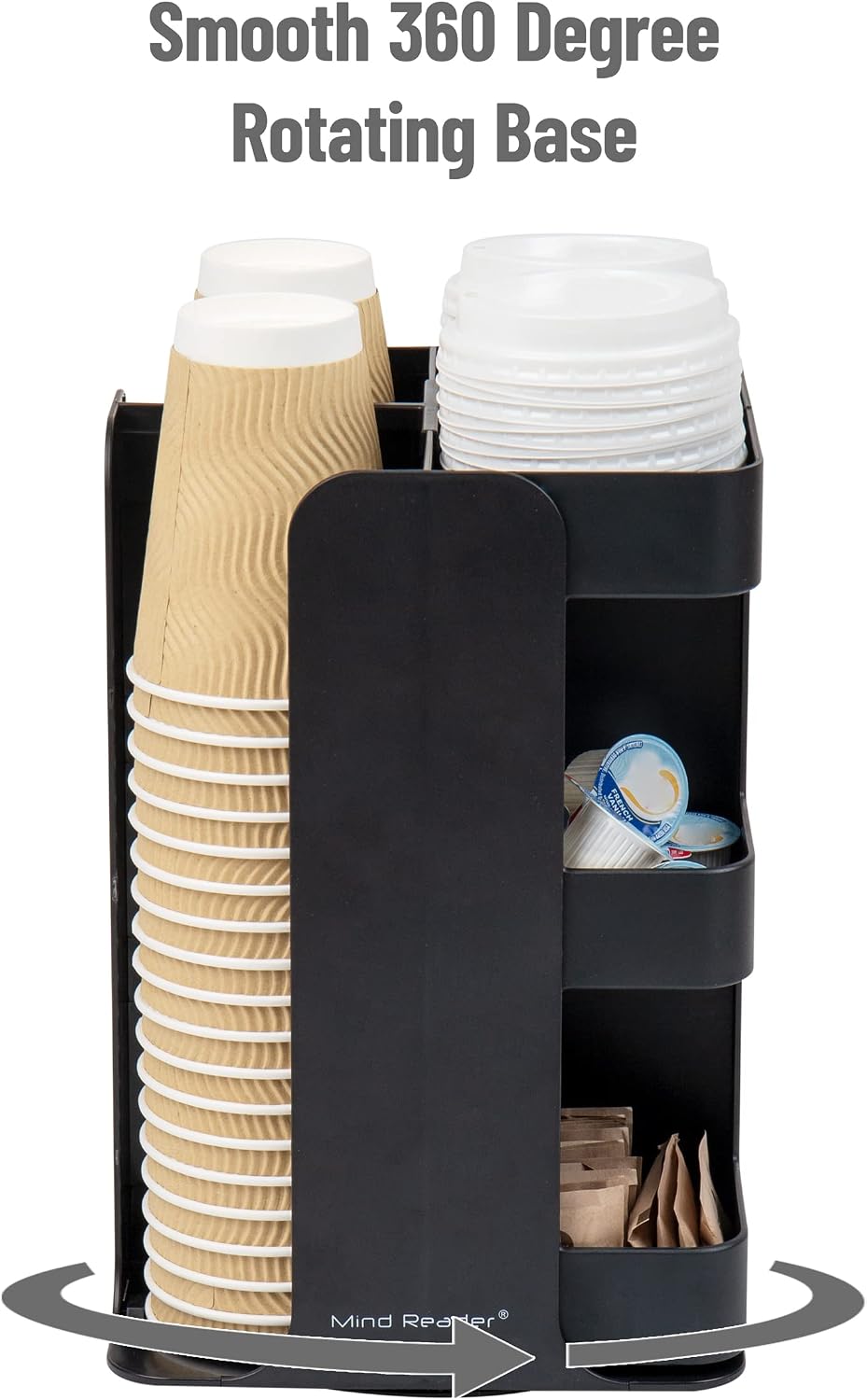 Mind Reader Cup Condiment Carousel, Countertop Organizer, Coffee Bar Accesories, Kitchen, Stirrers, 8"L x 8"W x 12"H, Black