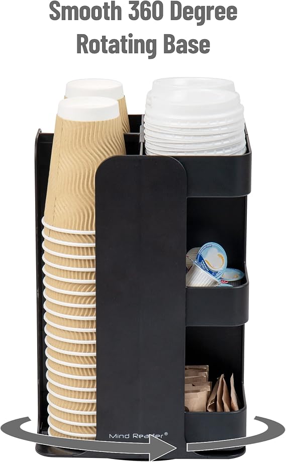 Mind Reader Cup Condiment Carousel, Countertop Organizer, Coffee Bar Accesories, Kitchen, Stirrers, 8L x 8W x 12H, Black