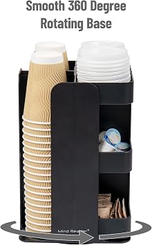Mind Reader Cup Condiment Carousel, Countertop Organizer, Coffee Bar Accesories, Kitchen, Stirrers, 8L x 8W x 12H, Black