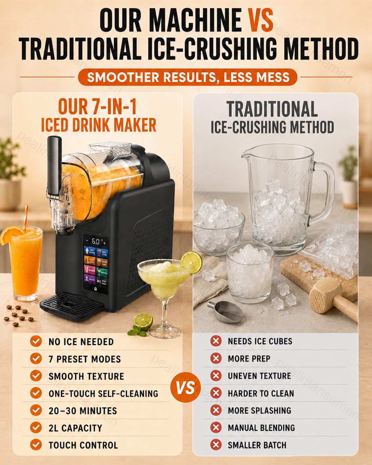 Máquina Para Helado Suave Y Granizados De 2 L, 7 Modos Preestablecidos, 185 W, Control Táctil, Autolimpieza De 360° Con Un Solo Botón, Para Fiestas En Casa, Cafeterías, Food Trucks White