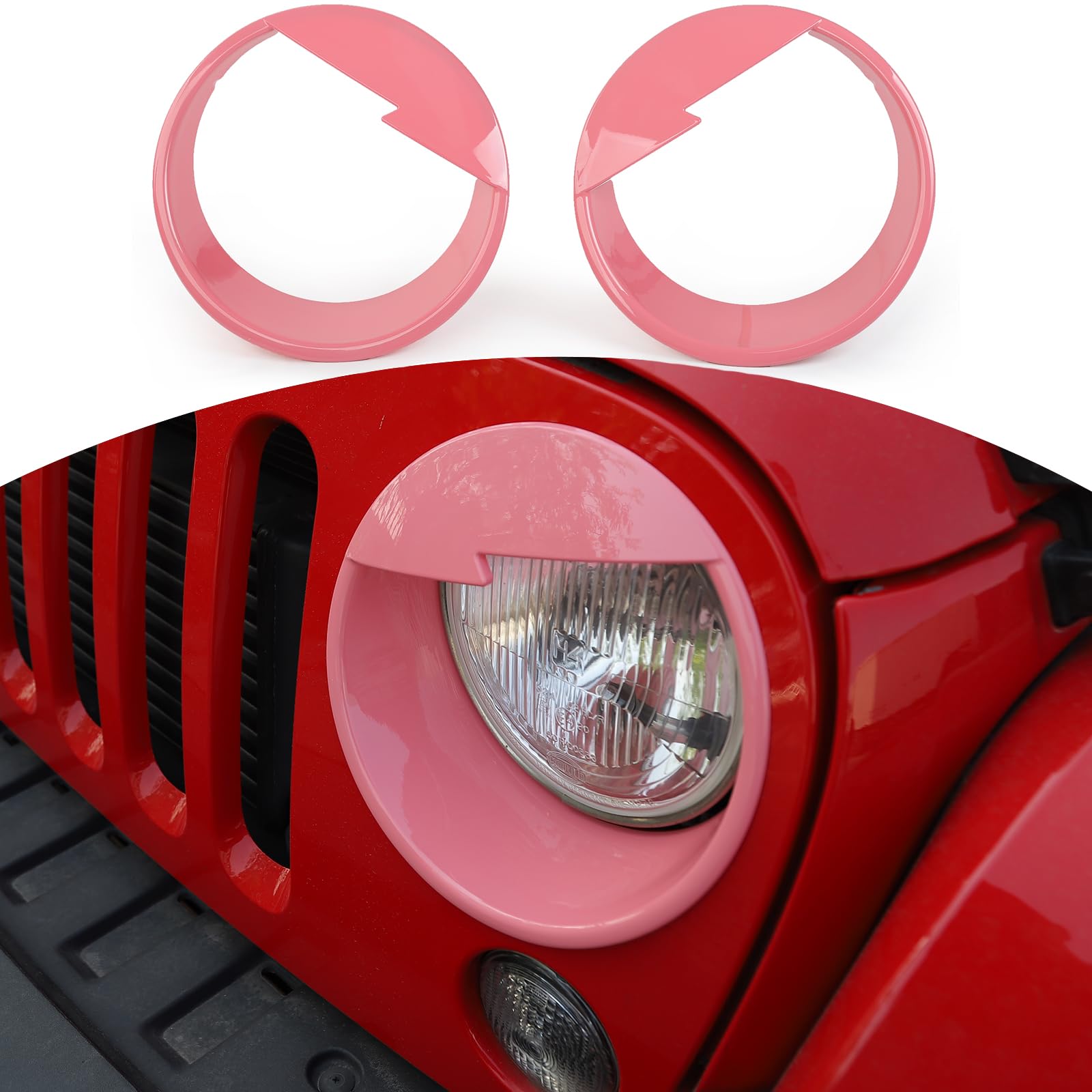 RT-TCZ for Wrangler JK Angry Eyes Headlight Cover Trim Bezels for Jeep Wrangler JK JKU 2007-2017 Pink Exterior Accessories 2pcs