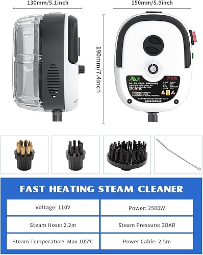 Miniatura 5 de Kawlity Limpiador de vapor de alta presión de alta temperatura de 2500 W 110 V de mano con 3 cabezales de cepillo para la cocina del hogar, baño,
