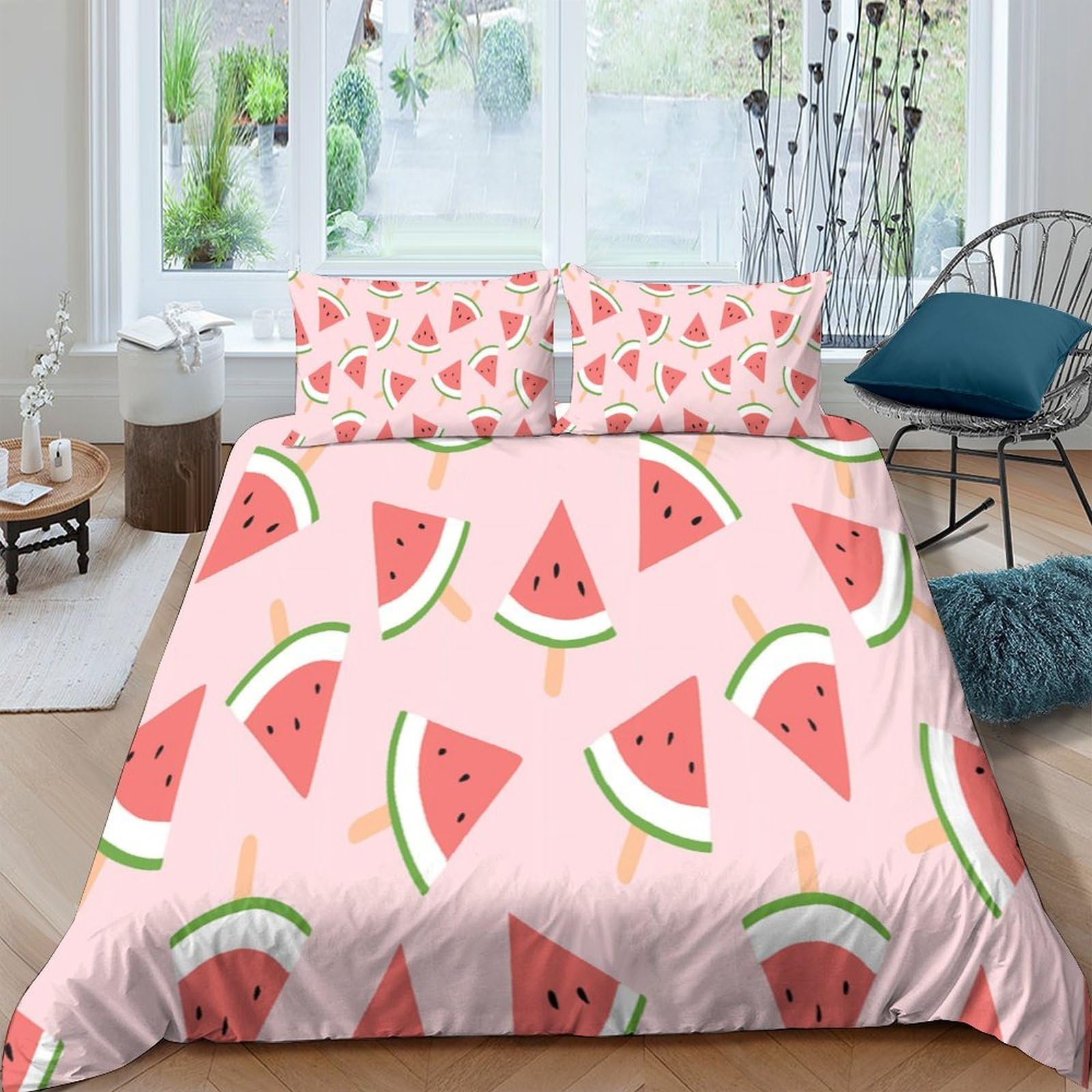 Ctjqhvkz Style-1 3D Printed Watermelon Pattern Fitted Sheet Microfiber Soft Pink Fruit Bed Cover For Bedroom Guest Room Decor Single（135X200cm）