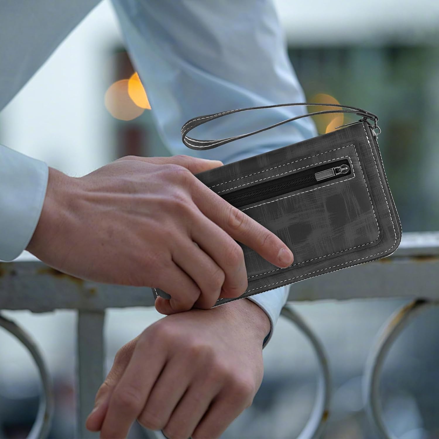 Long Wallets for Men, PU Leather Men's Wallets with Removable Wrist Strap, Multi Card Slot Mens, Zipper Wallets for Men with 8 Card Slots and Zip Coin Pocket (Grey) image 5