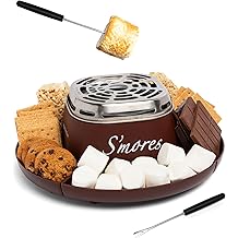 Nostalgia 桌面室内电动 S'mores Maker - 带棉花糖烤棒和 4 个托盘的 Smores 套件,适用于 Graham Crackers、巧克力和棉花糖 - 电影夜间用品 - 棕色